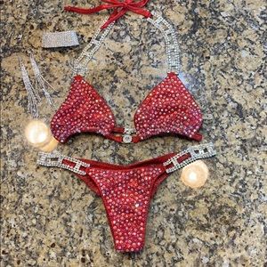 NPC competition bikini red w/Swarovski crystals